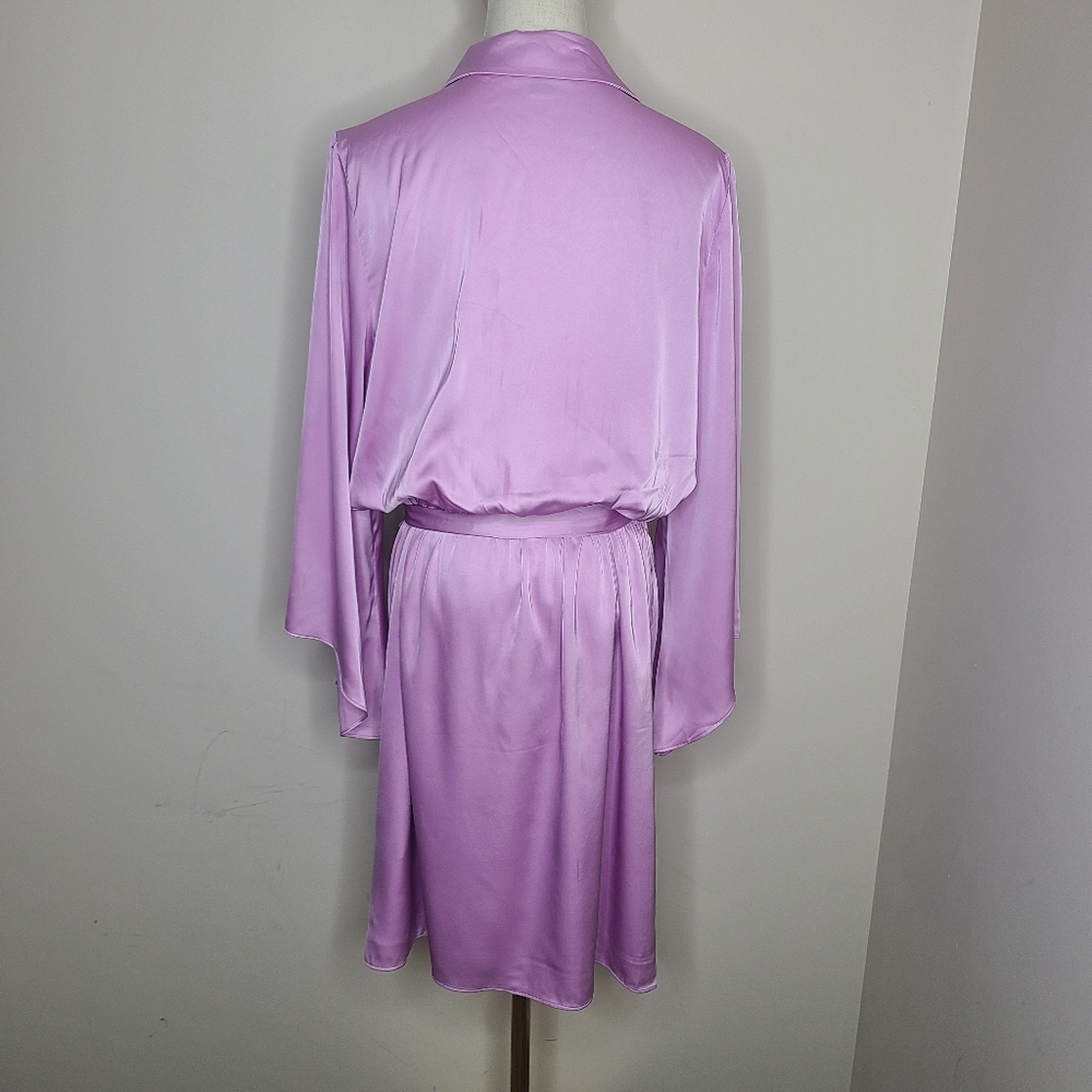 Boston Proper Flare Sleeve Collared Charmeuse‎ Dress Orchid Bouquet Size Large - Picture 10 of 12